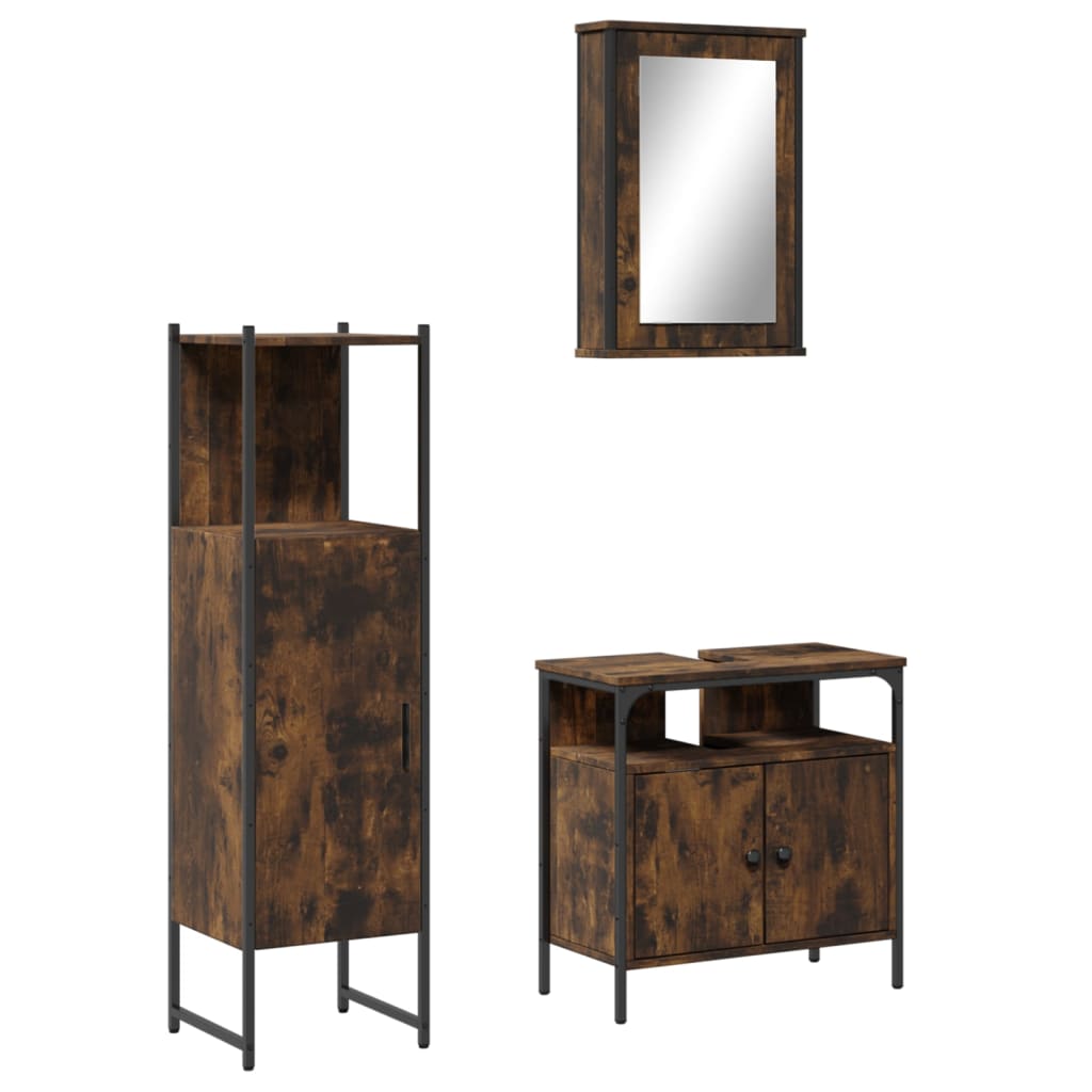 vidaXL 3 Piece Bathroom Furniture Set Smoked Oak Engineered Wood