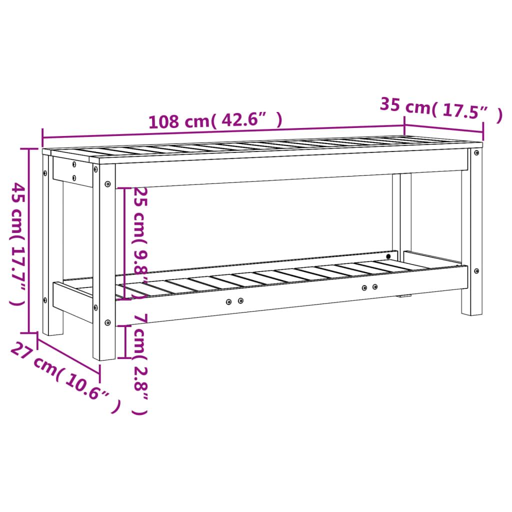 vidaXL Patio Bench Black 42.5"x13.8"x17.7" Solid Wood Pine