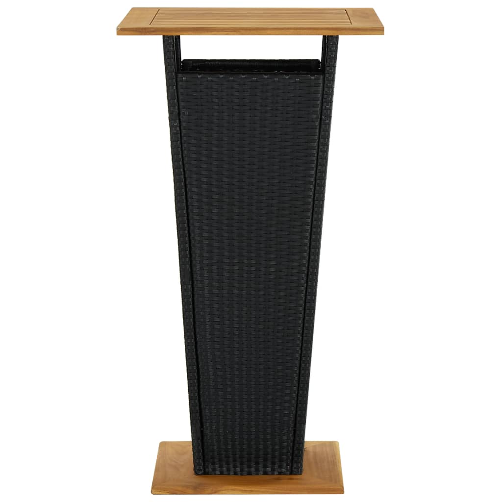 vidaXL Bar Table Black 23.6"x23.6"x43.3" Poly Rattan and Solid Acacia Wood