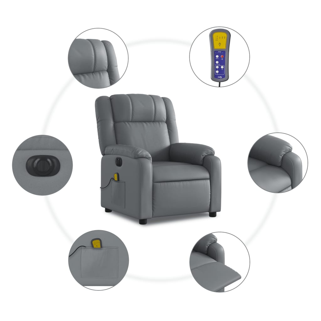 vidaXL Electric Massage Recliner Chair Gray Faux Leather