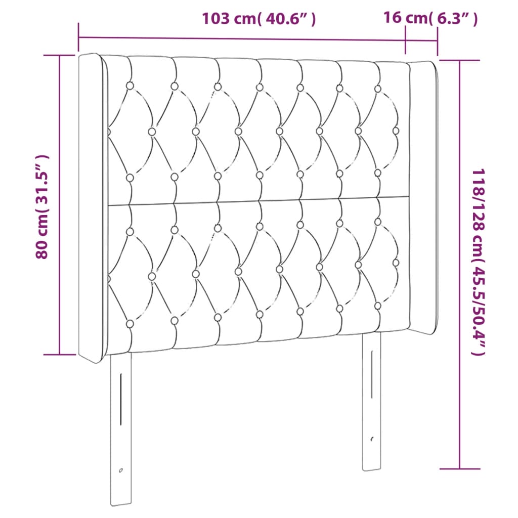 vidaXL LED Headboard Dark Gray 40.6"x6.3"x46.5"/50.4" Fabric