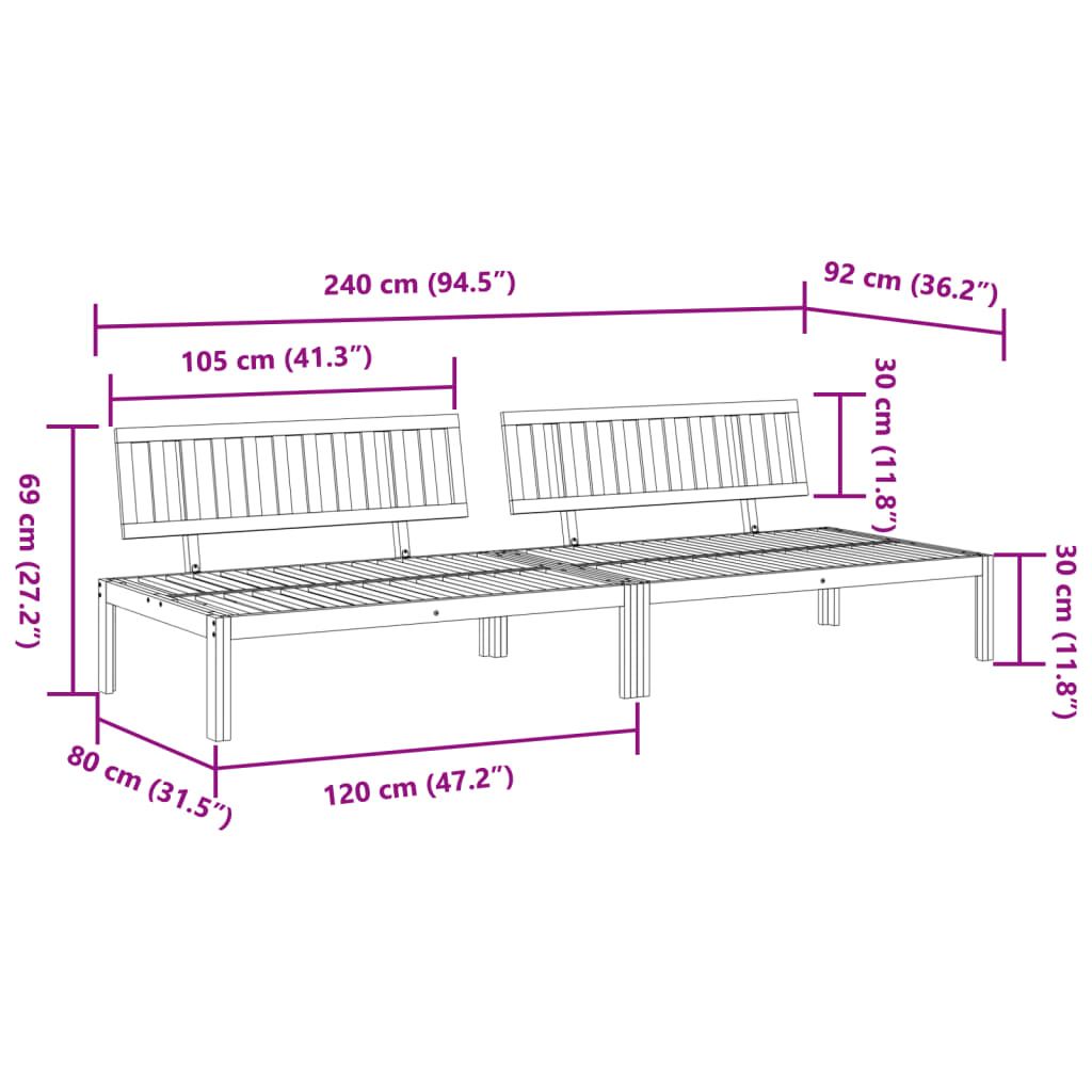 vidaXL Patio Pallet Middle Sofas 2 pcs Solid Wood Acacia