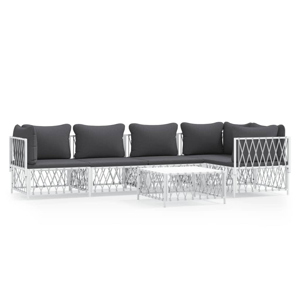 vidaXL 6 Piece Patio Lounge Set with Cushions White Steel