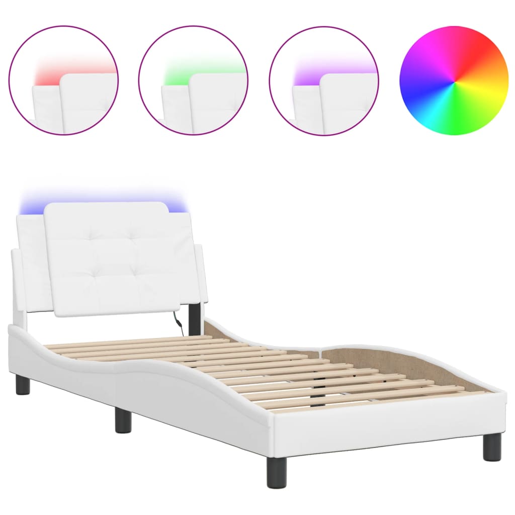 vidaXL Bed Frame with LED without Mattress White 39.4"x74.8"