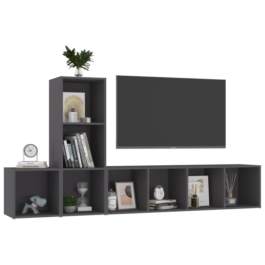 vidaXL 3 Piece TV Stand Set Gray Engineered Wood