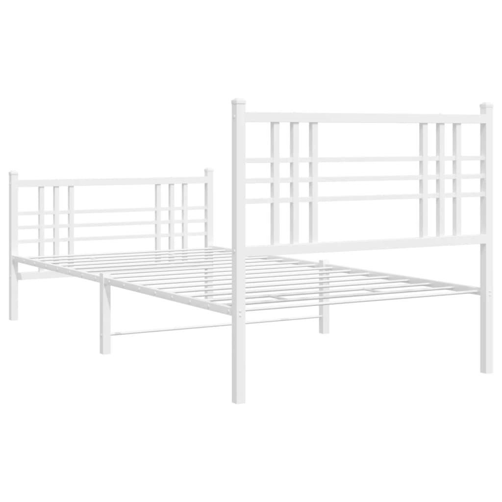 vidaXL Metal Bed Frame without Mattress with Footboard White 39.4"x78.7"