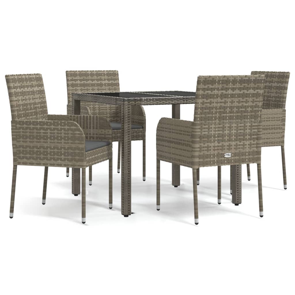 vidaXL 5 Piece Patio Dining Set with Cushions Gray Poly Rattan