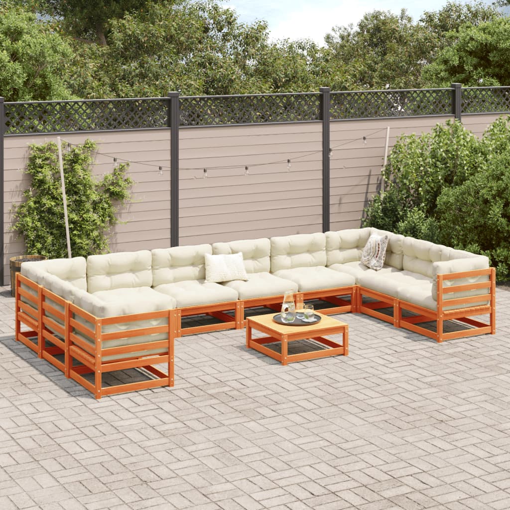 vidaXL 11 Piece Patio Sofa Set Wax Brown Solid Wood Pine