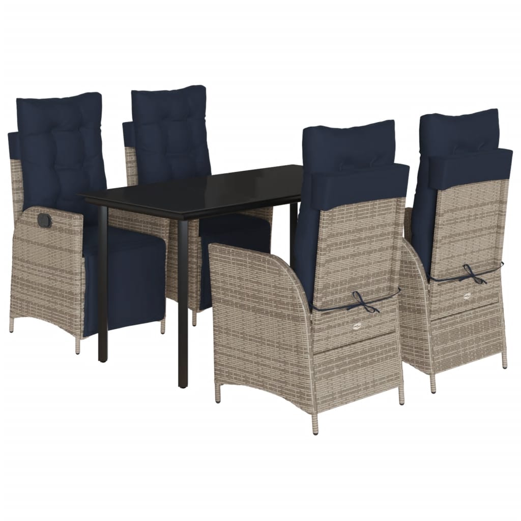 vidaXL 5 Piece Patio Dining Set with Cushions Gray Poly Rattan