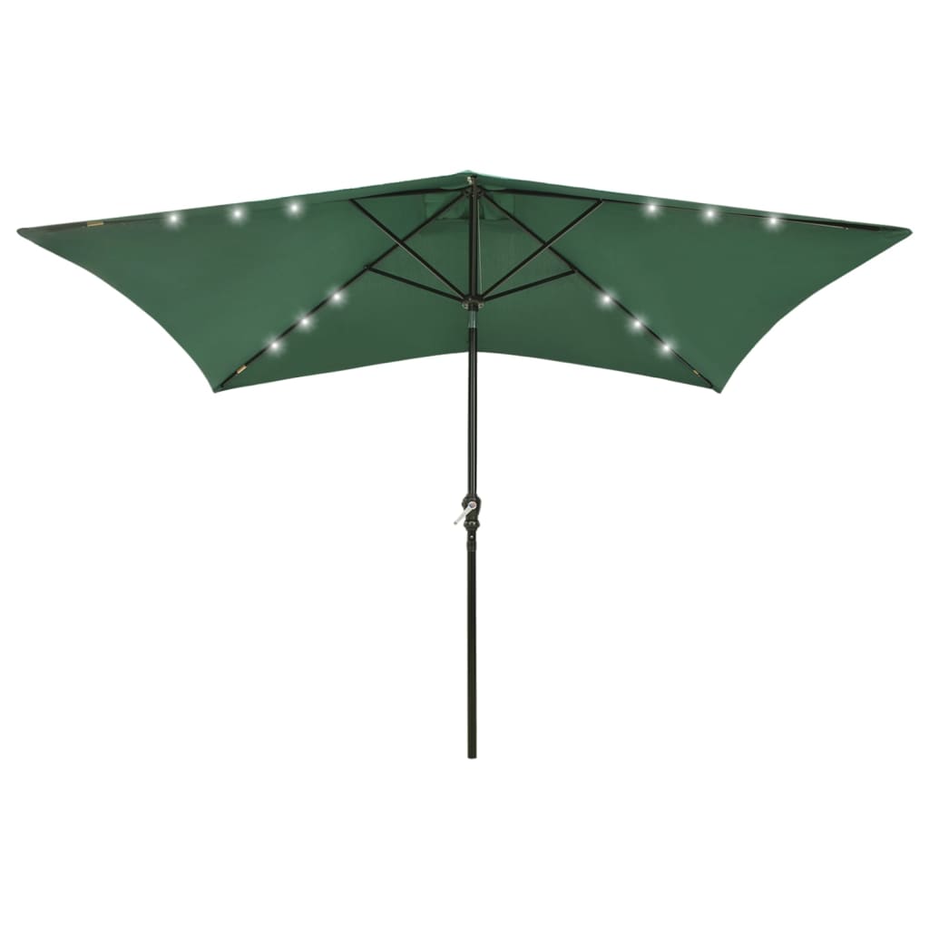 vidaXL Garden Parasol with LEDs and Steel Pole Green 6.6'x9.8'