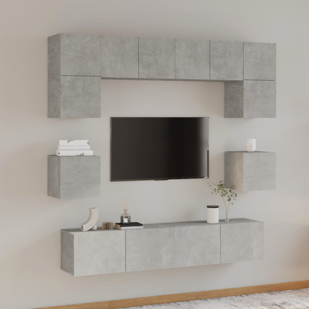 vidaXL 8 Piece TV Stand Set Concrete Gray Engineered Wood