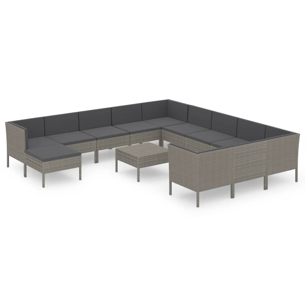 vidaXL 13 Piece Patio Lounge Set with Cushions Poly Rattan Gray