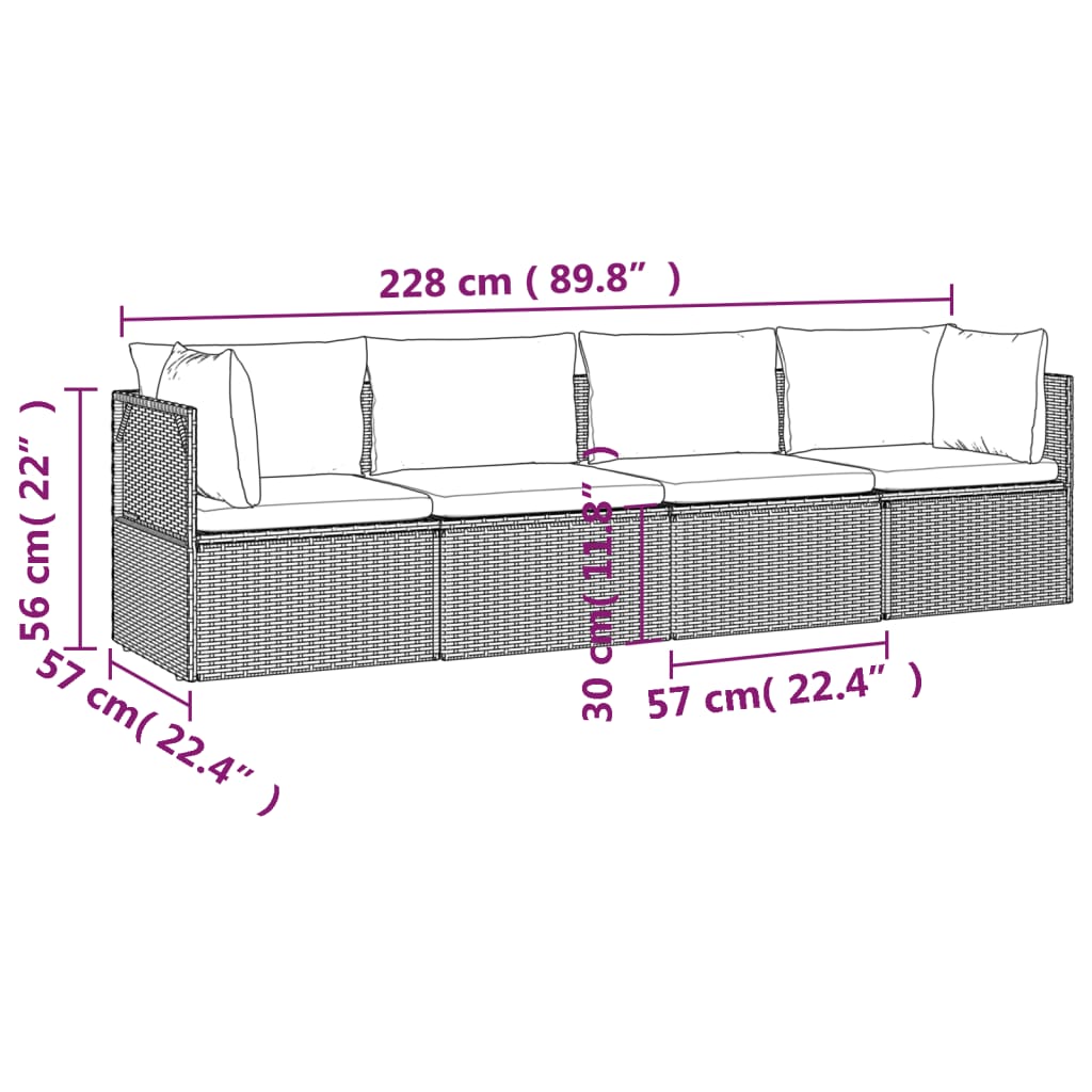 vidaXL 4 Piece Patio Lounge Set with Cushions Gray Poly Rattan