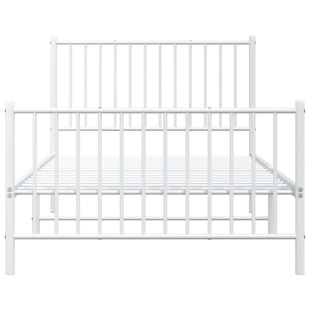 vidaXL Metal Bed Frame without Mattress with Footboard White 39.4"x78.7"