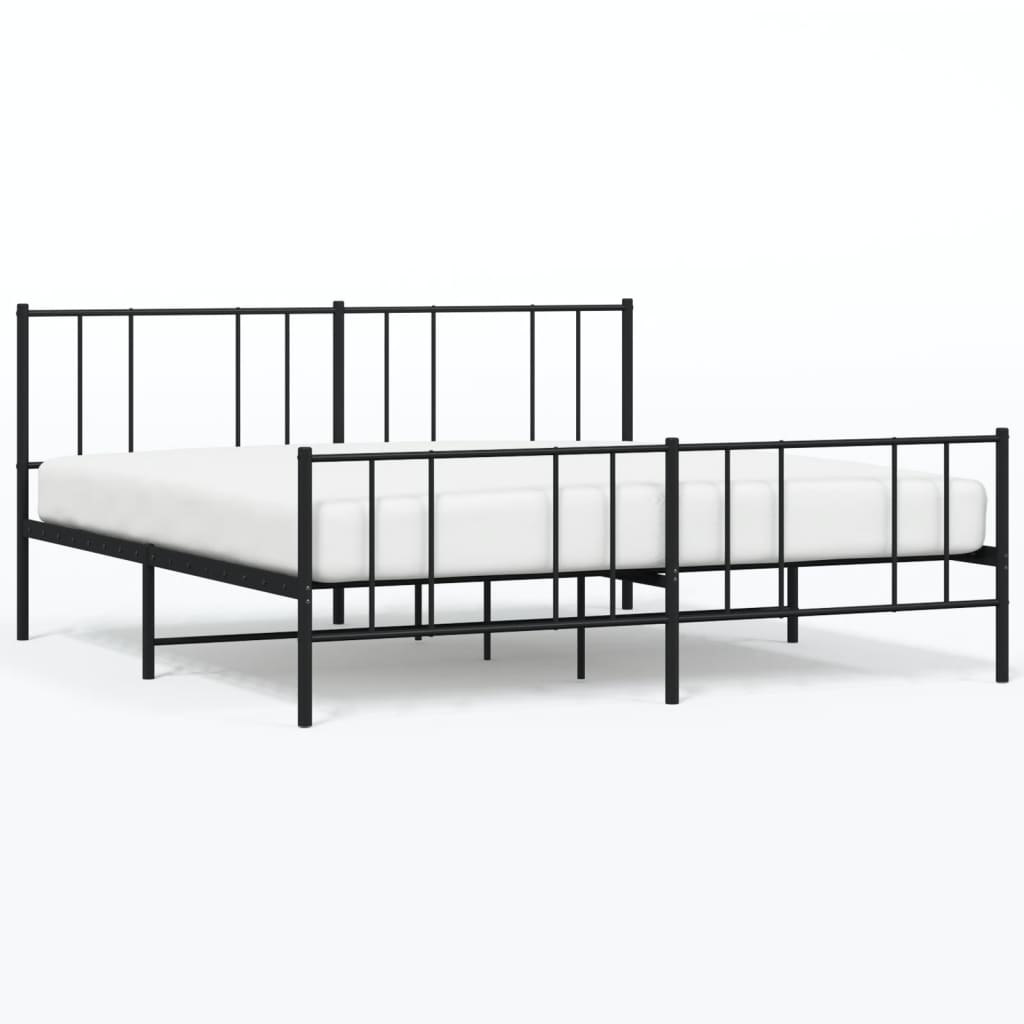 vidaXL Metal Bed Frame without Mattress with Footboard Black 76"x79.9"