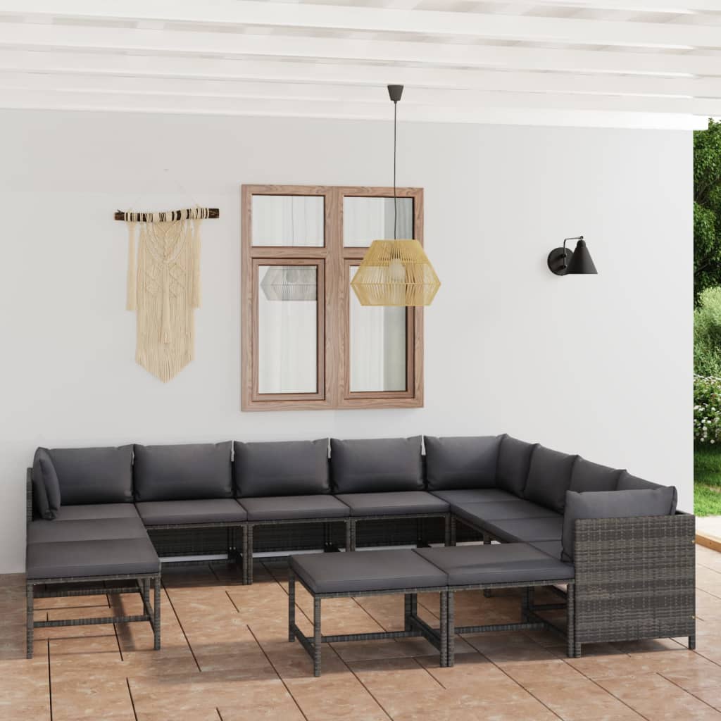 vidaXL 12 Piece Patio Lounge Set with Cushions Poly Rattan Gray