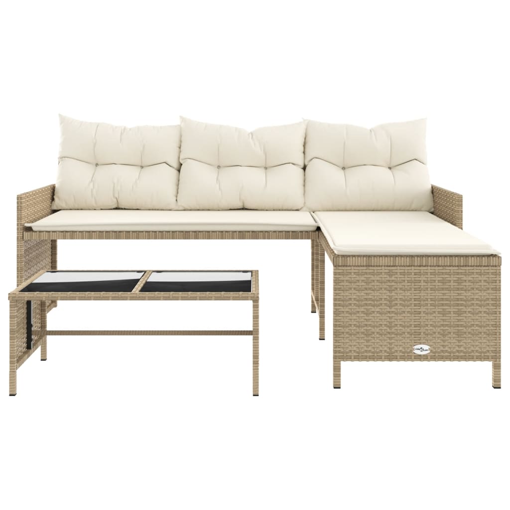 vidaXL Patio Sofa with Table and Cushions L-Shaped Beige Poly Rattan