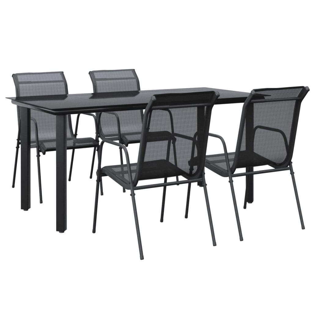 vidaXL 5 Piece Patio Dining Set Black Steel and Textilene