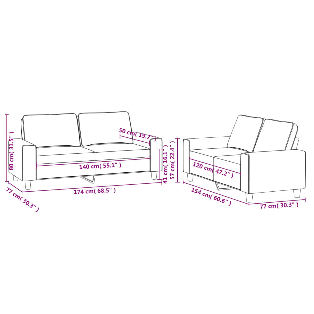 vidaXL 2 Piece Sofa Set Dark Gray Fabric