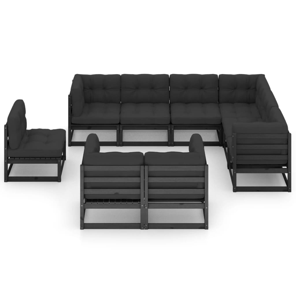 vidaXL 9 Piece Patio Lounge Set with Cushions Black Solid Pinewood