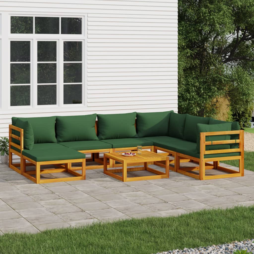 vidaXL 8 Piece Patio Lounge Set with Green Cushions Solid Wood