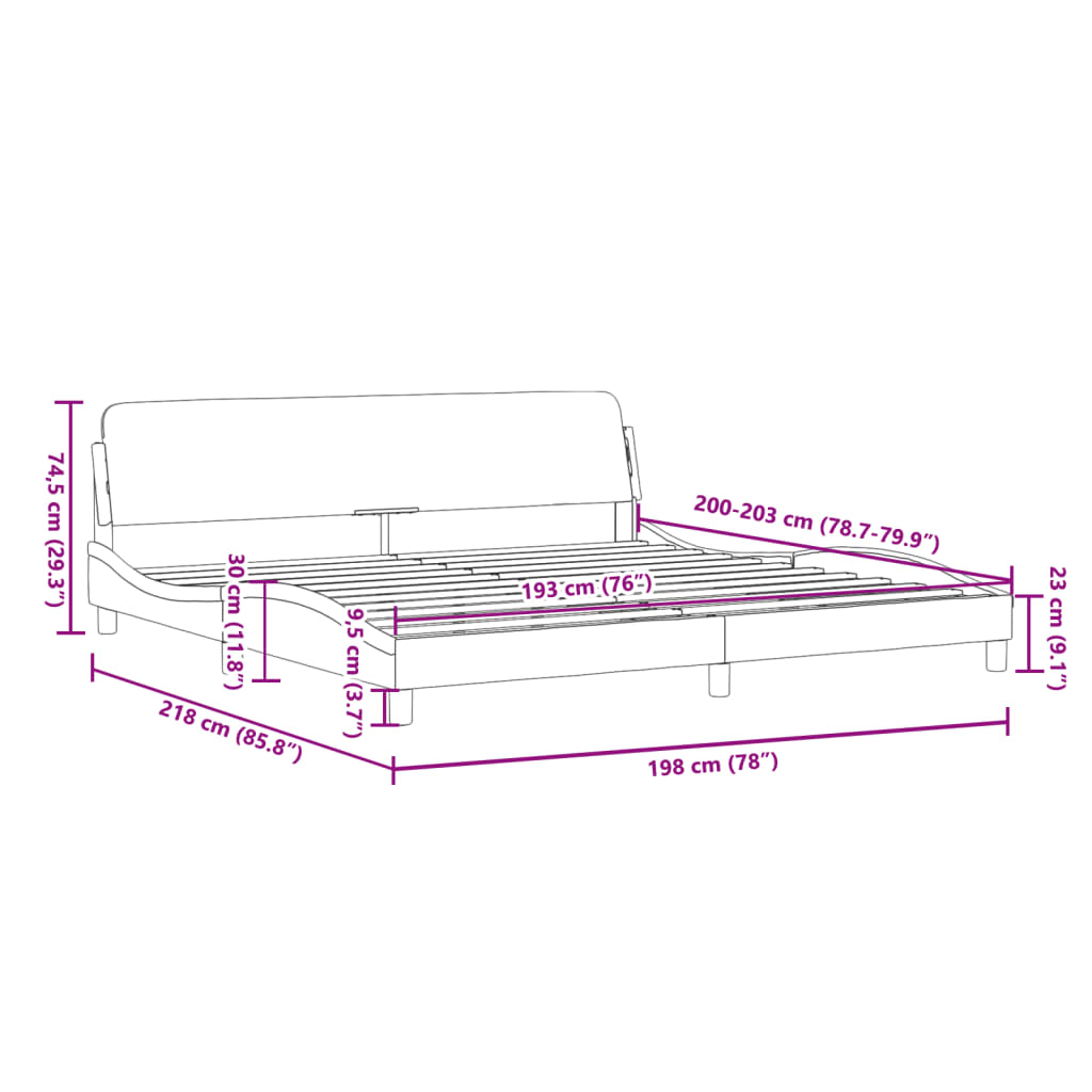 vidaXL Bed Frame with Headboard Dark Gray 76"x79.9" King Fabric