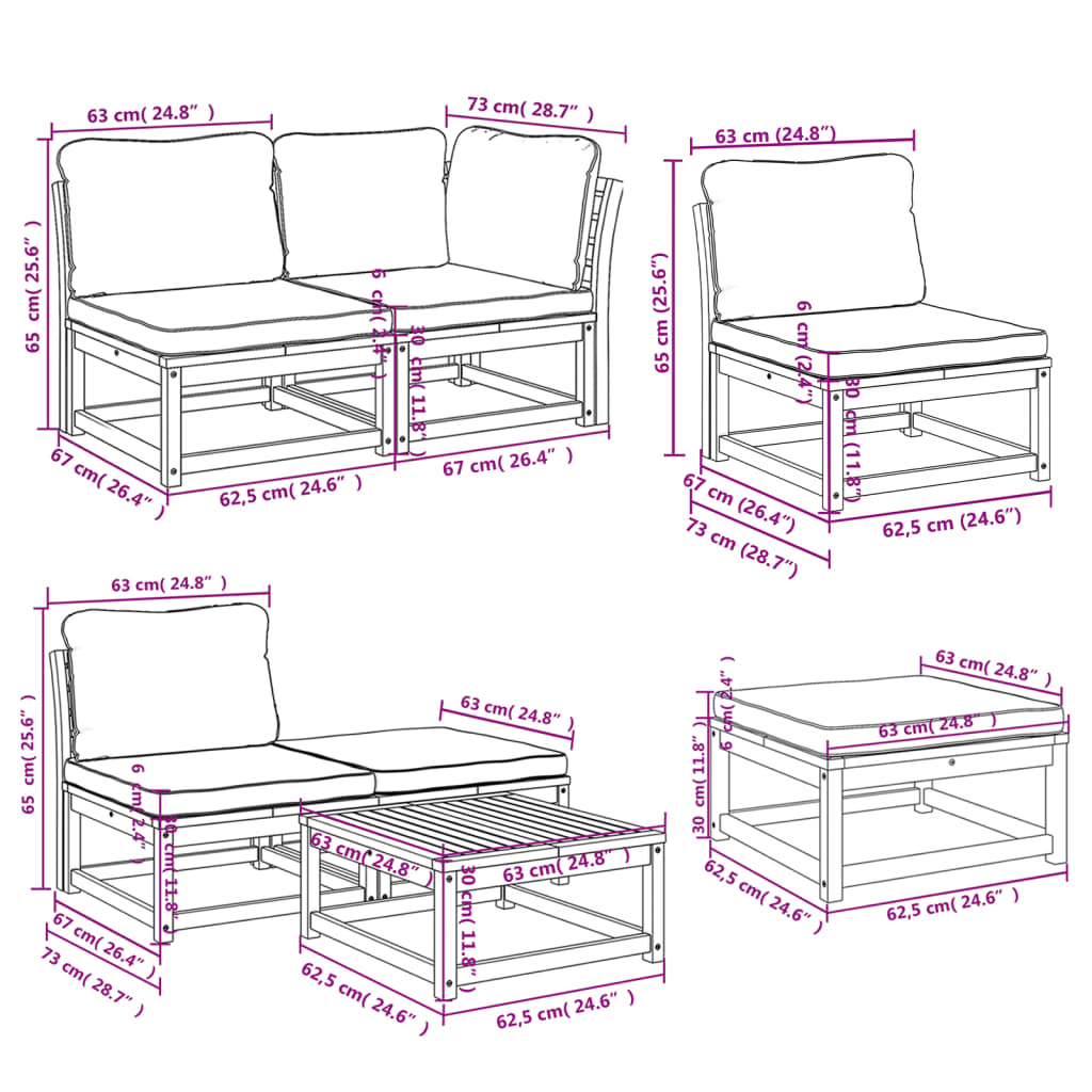 vidaXL 11 Piece Patio Lounge Set with Cushions Solid Wood Acacia