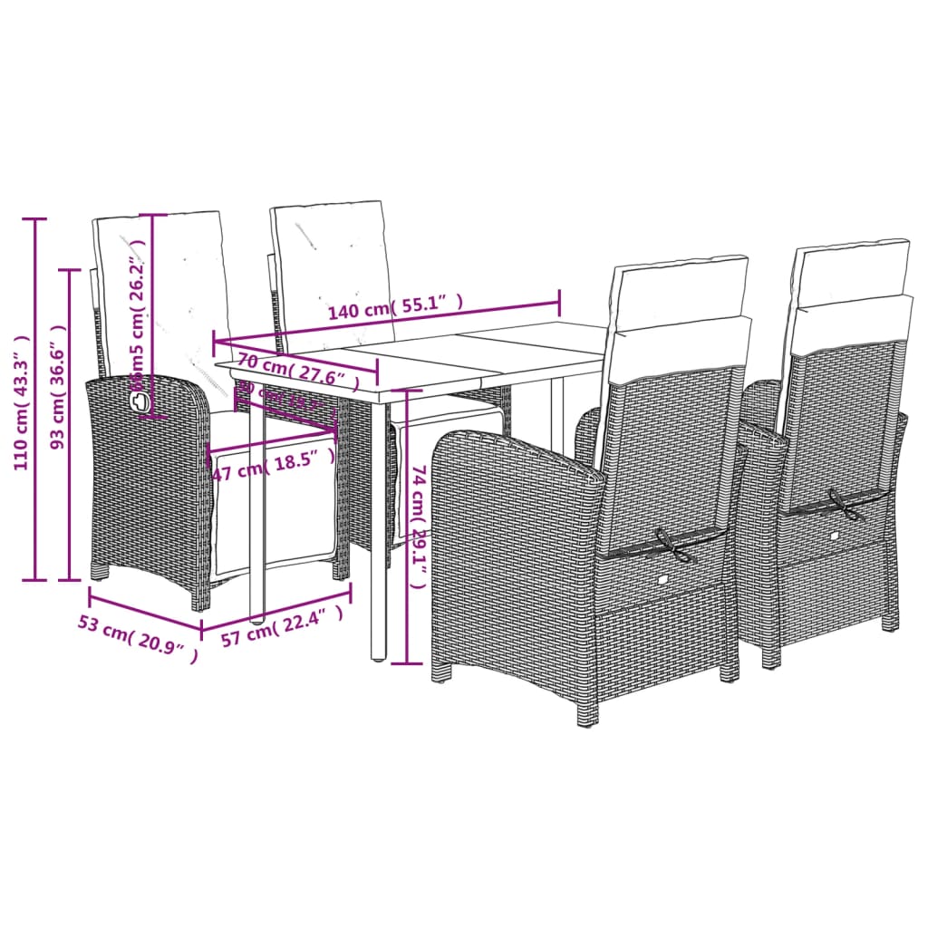 vidaXL 5 Piece Patio Dining Set with Cushions Gray Poly Rattan