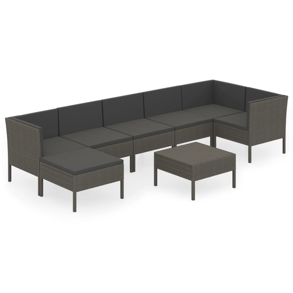 vidaXL 8 Piece Patio Lounge Set with Cushions Poly Rattan Gray