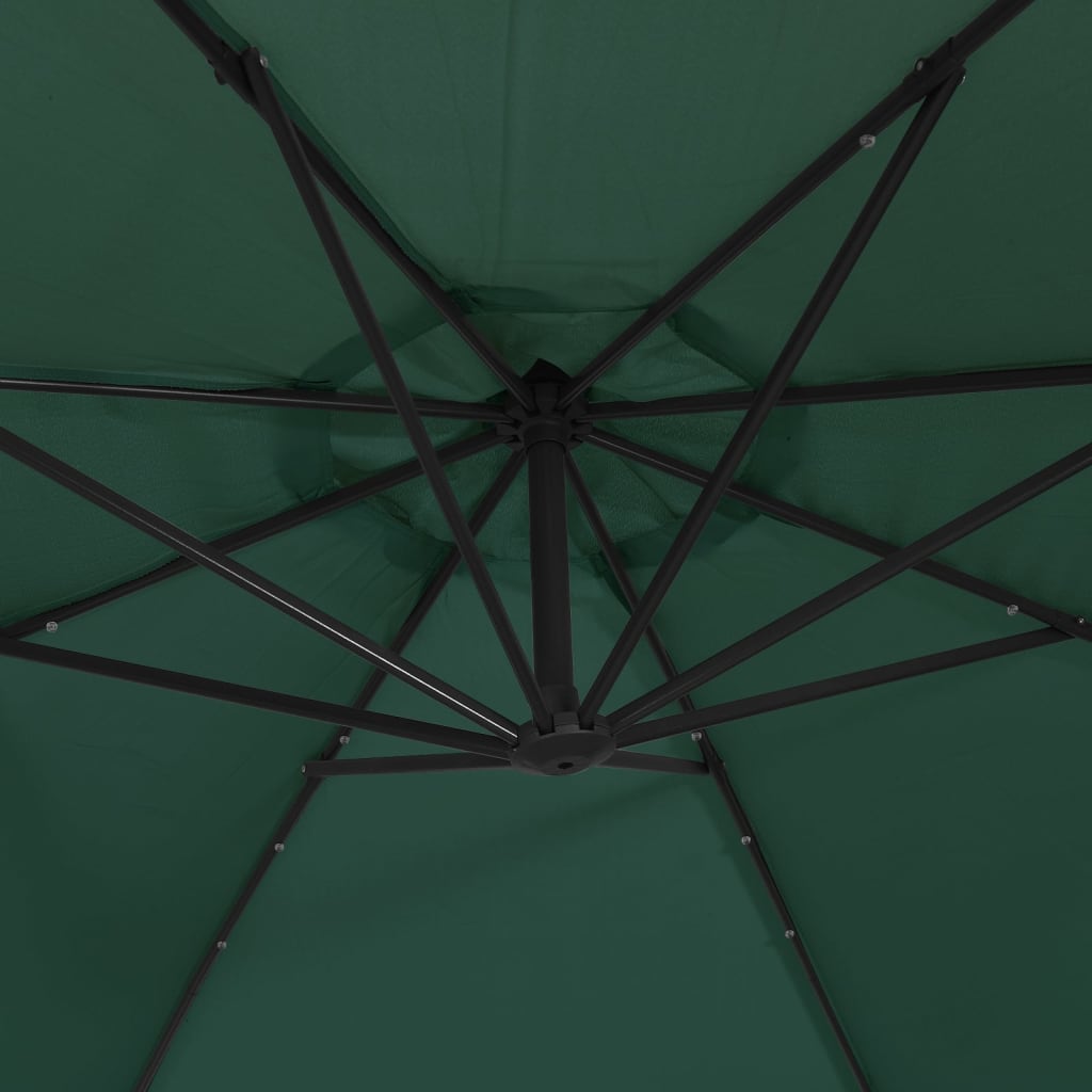 vidaXL Hanging Garden Parasol with LED Lighting 118.1" Green Metal Pole