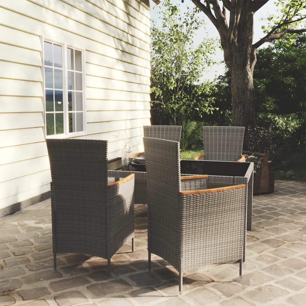 vidaXL 5 Piece Patio Dining Set with Cushions Poly Rattan Gray