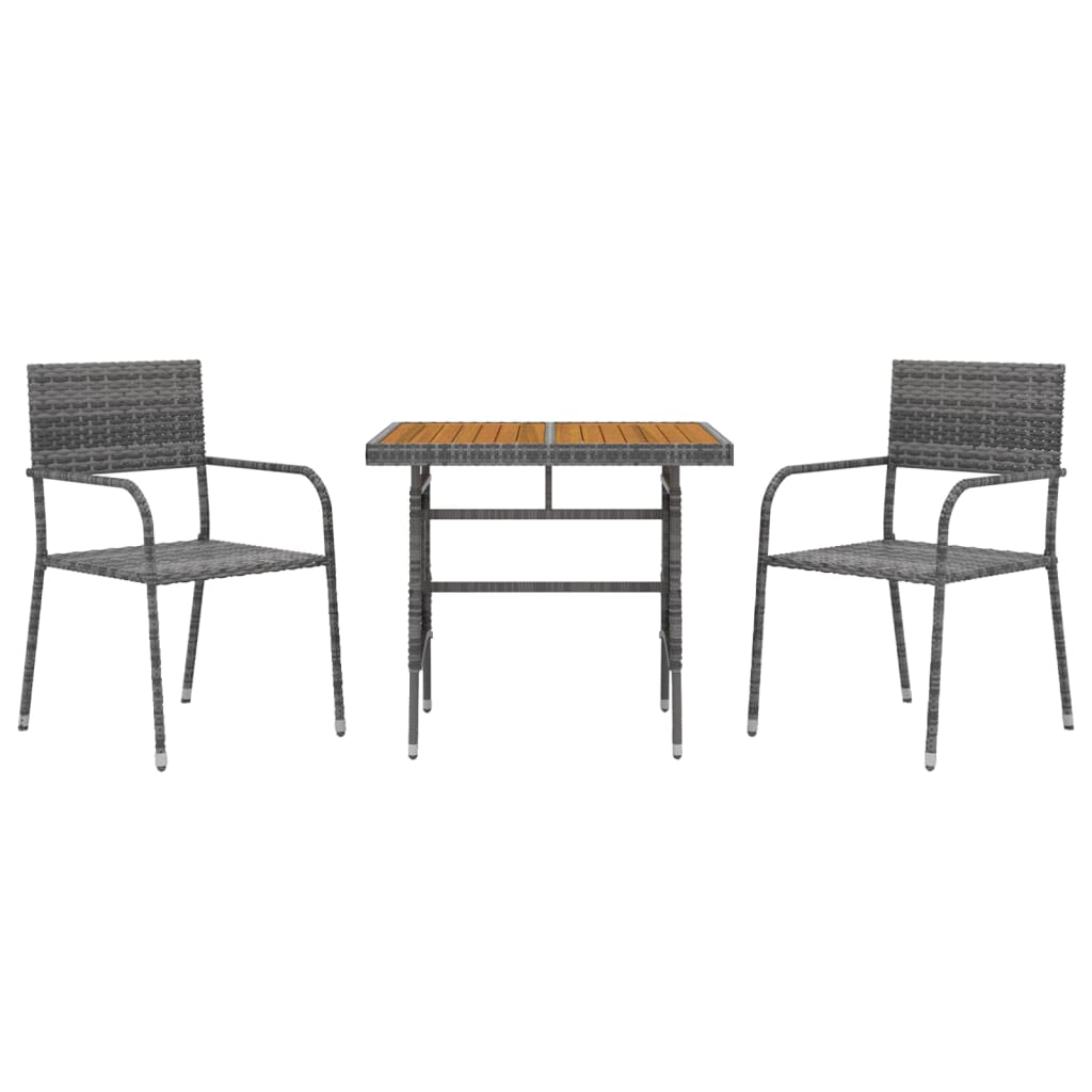 vidaXL 3 Piece Patio Dining Set Poly Rattan Gray