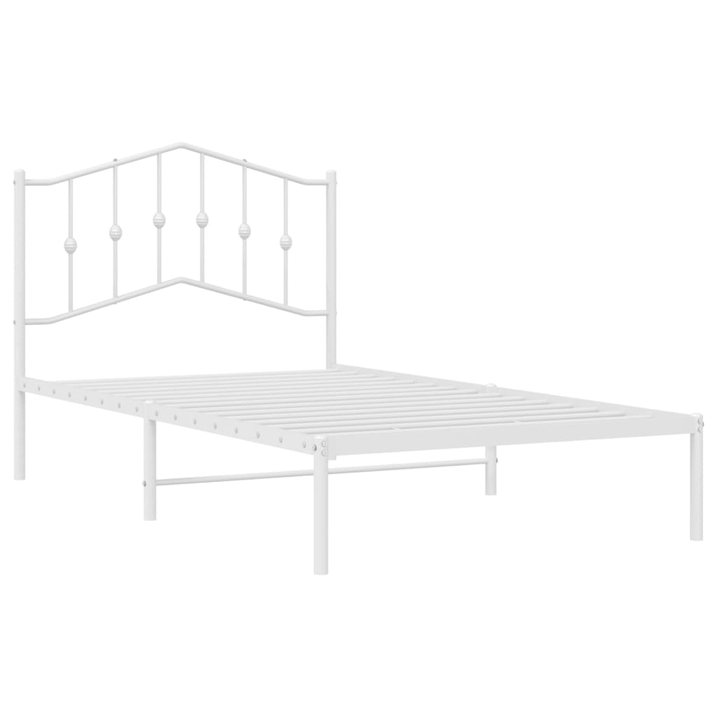 vidaXL Metal Bed Frame without Mattress with Headboard White 39.4"x74.8"