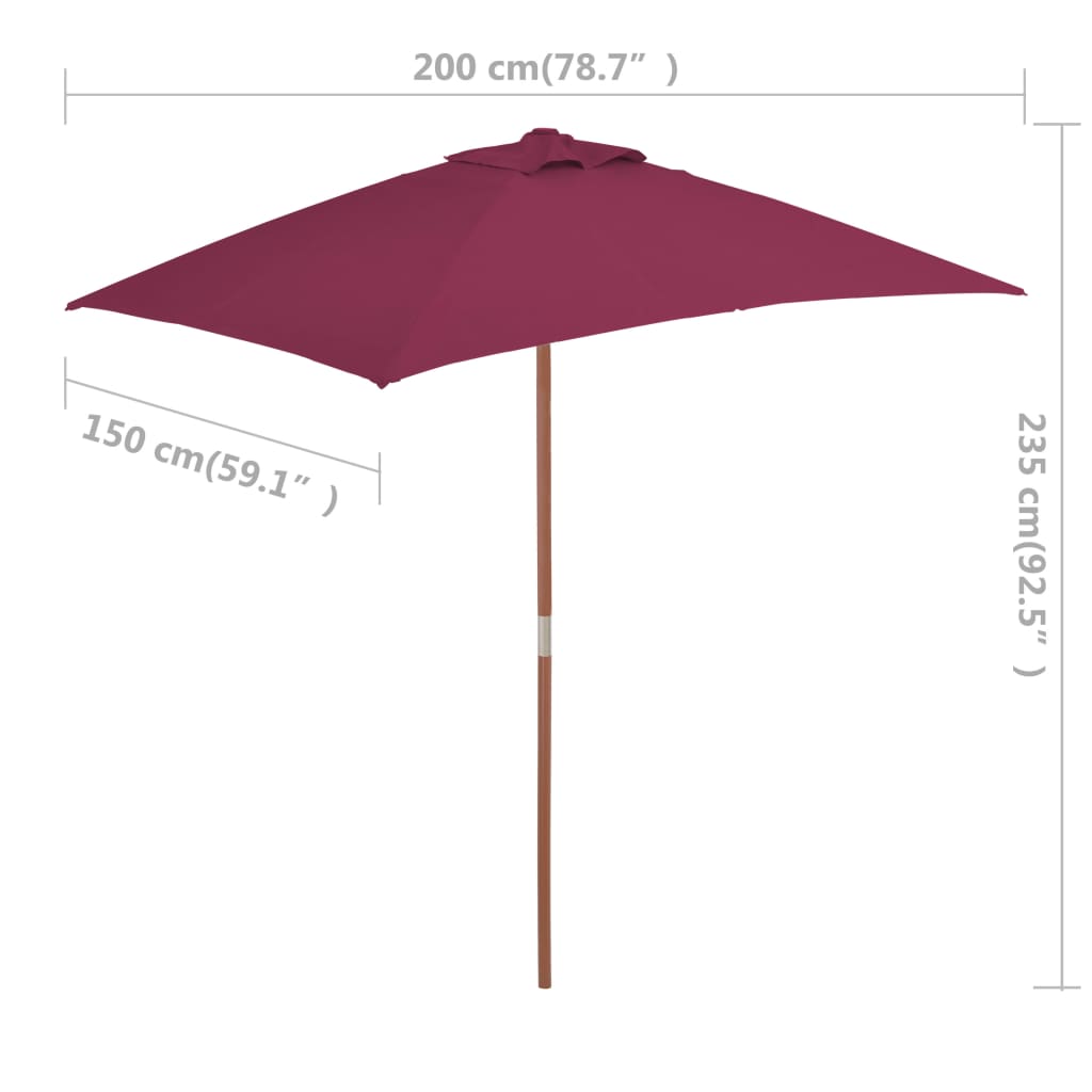 vidaXL Garden Parasol with Wooden Pole 59.1"x78.7" Bordeaux Red