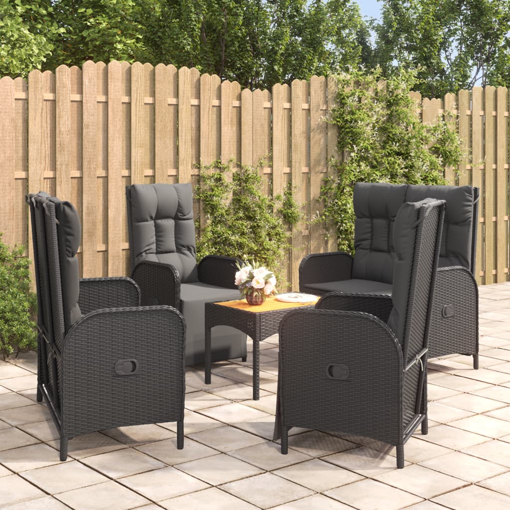 vidaXL 5 Piece Patio Dining Set with Cushions Black Poly Rattan