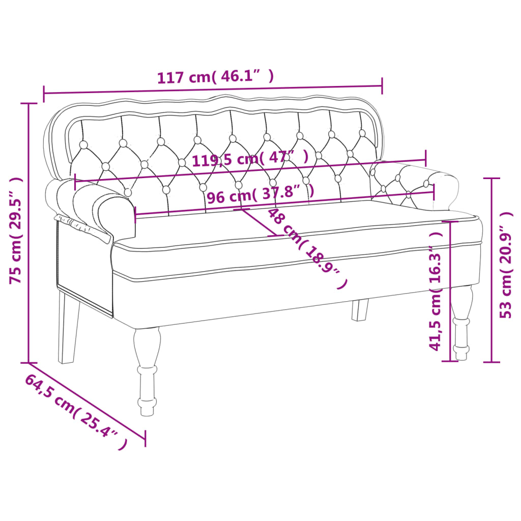 vidaXL Bench with Backrest Dark Gray 47"x25.4"x29.5" Velvet