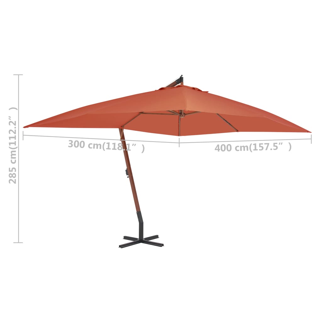 vidaXL Cantilever Garden Parasol with Wooden Pole 157.5"x118.1" Terracotta