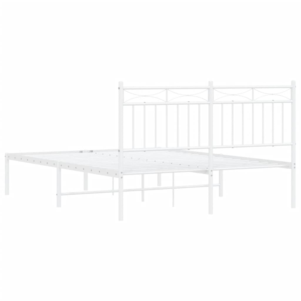 vidaXL Metal Bed Frame without Mattress with Headboard White 53.1"x74.8"