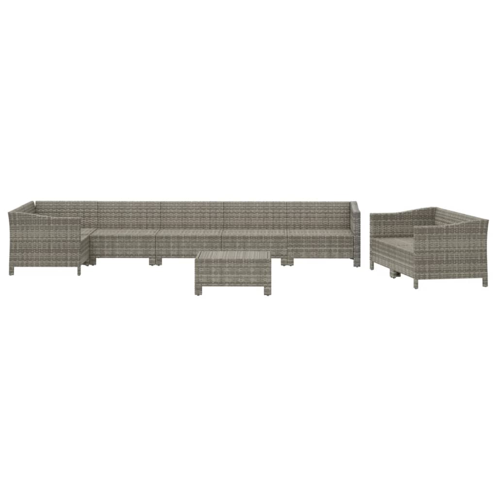 vidaXL 9 Piece Patio Lounge Set with Cushions Gray Poly Rattan