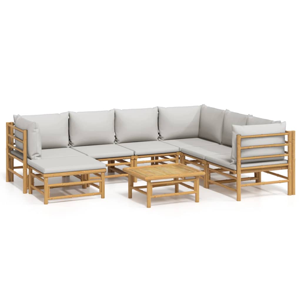 vidaXL 8 Piece Patio Lounge Set with Light Gray Cushions Bamboo