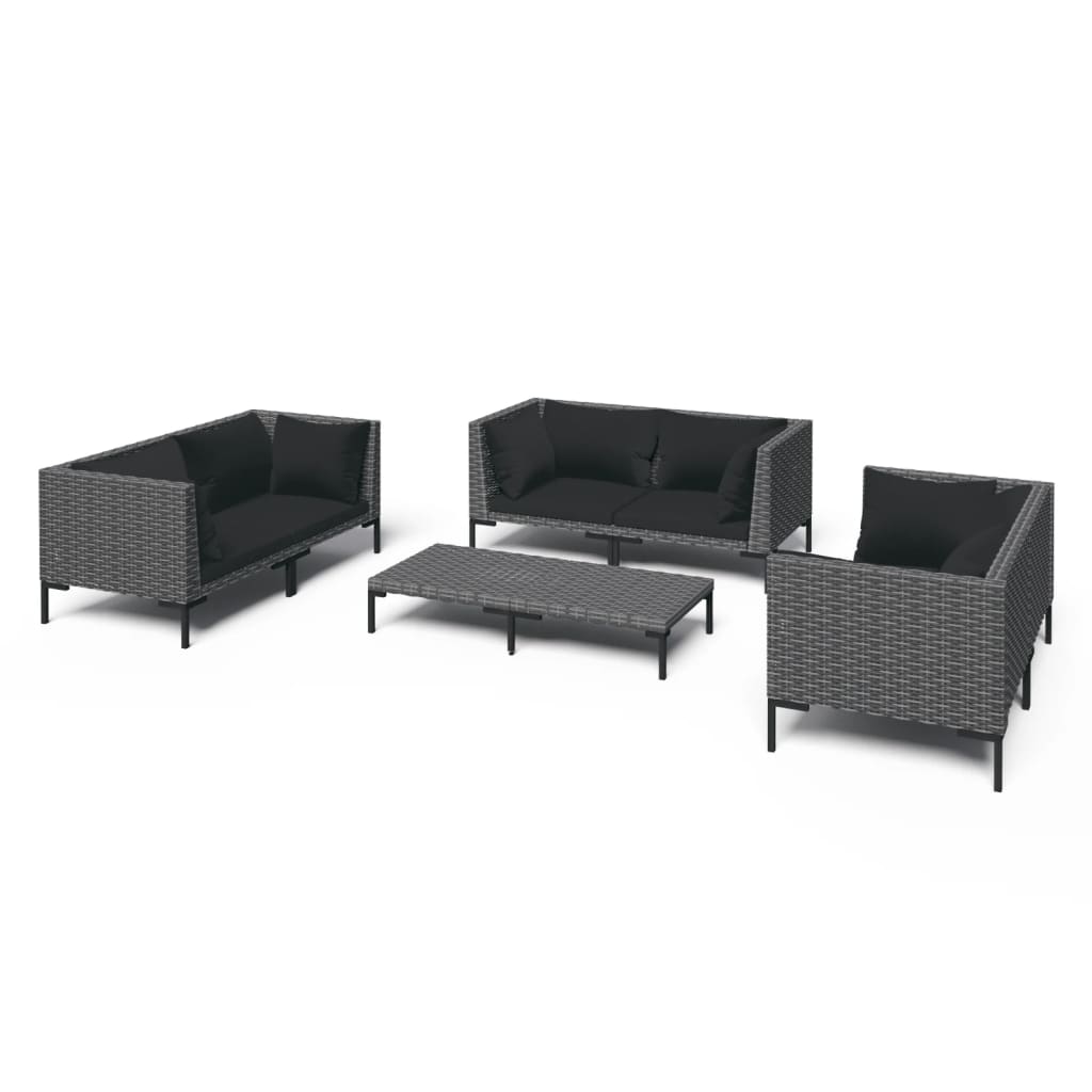 vidaXL 7 Piece Patio Lounge Set with Cushions Poly Rattan Dark Gray