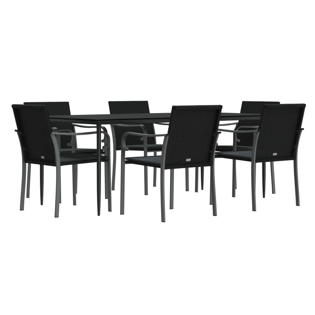 vidaXL 7 Piece Patio Dining Set with Cushions Poly Rattan and Steel