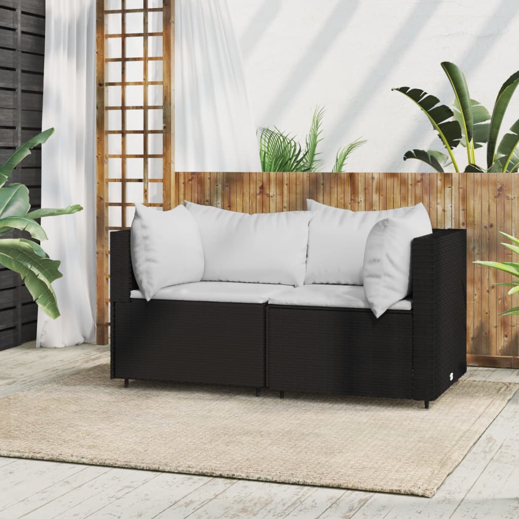 vidaXL Patio Corner Sofas with Cushions 2 pcs Black Poly Rattan