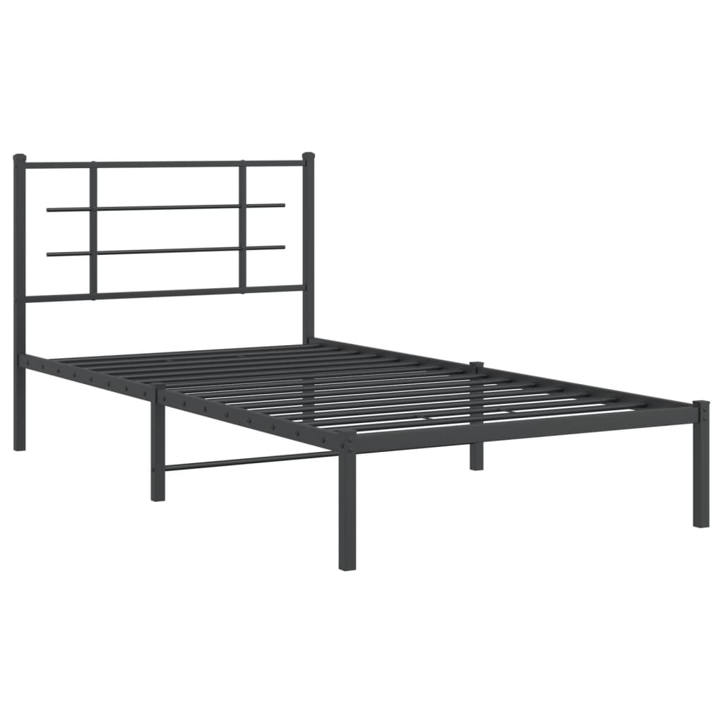 vidaXL Metal Bed Frame without Mattress with Headboard Black 39.4"x78.7"