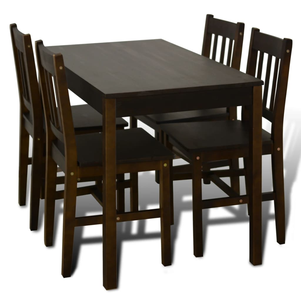 Wooden Dining Table with 4 Chairs Brown