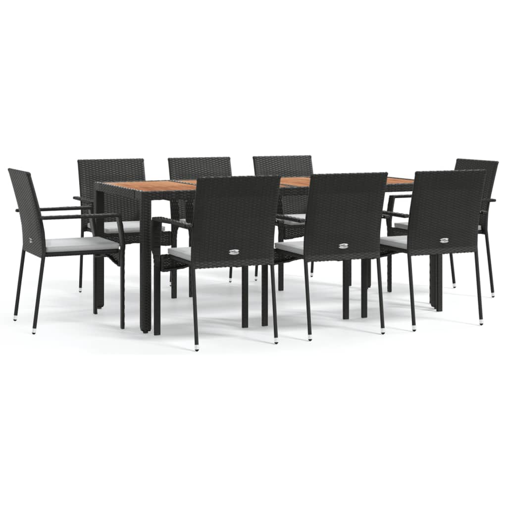 vidaXL 9 Piece Patio Dining Set with Cushions Black Poly Rattan