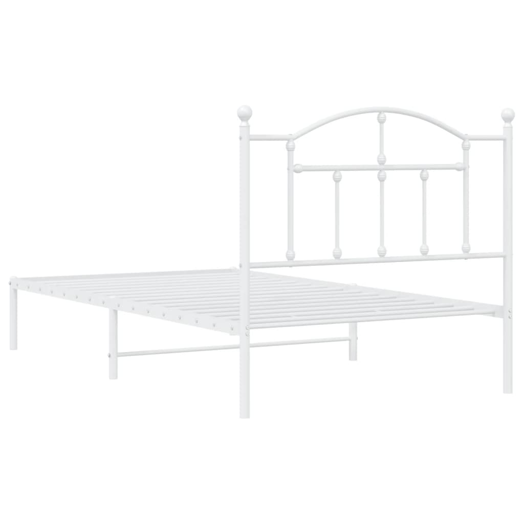 vidaXL Metal Bed Frame without Mattress with Headboard White 39.4"x74.8"