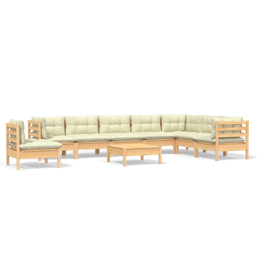 vidaXL 9 Piece Patio Lounge Set with Cream Cushions Solid Pinewood