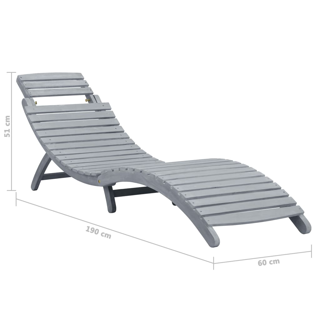 vidaXL Sun Lounger with Cushion Gray Solid Acacia Wood