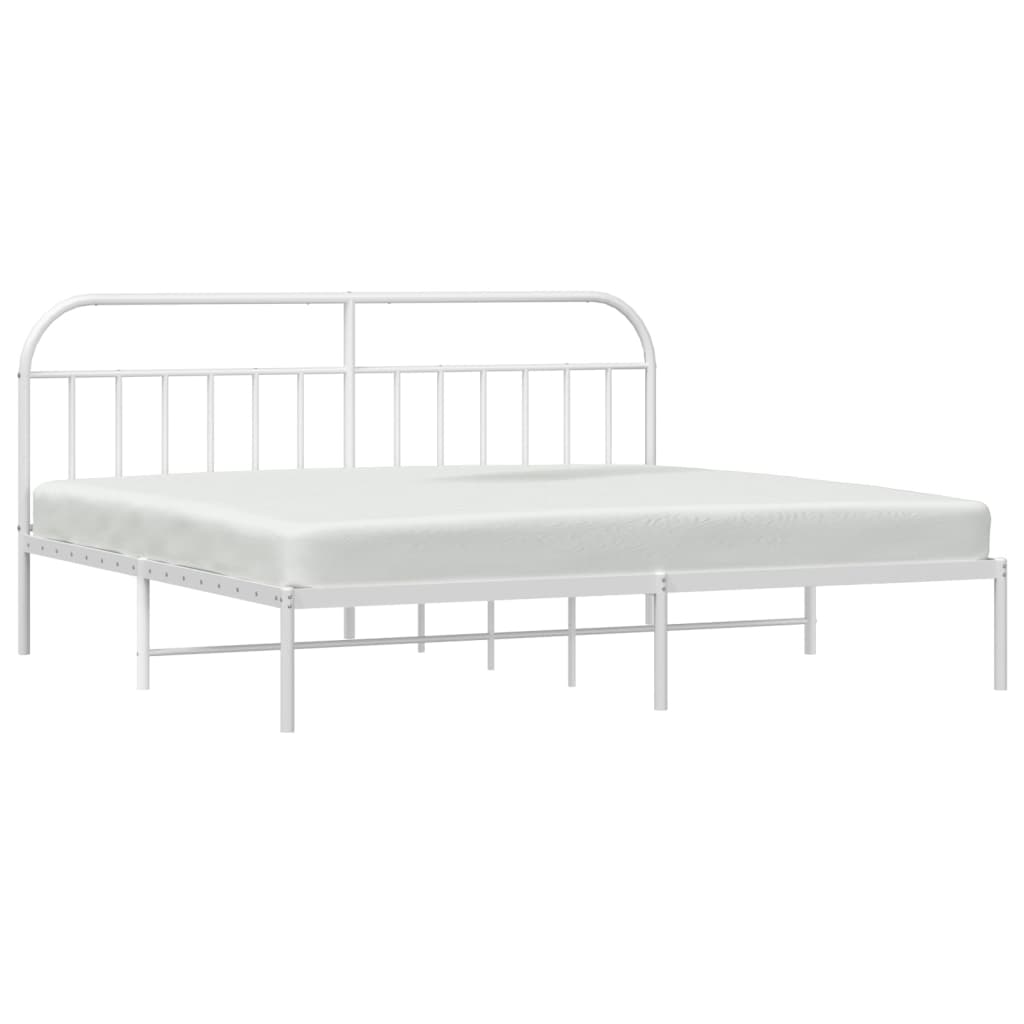 vidaXL Metal Bed Frame without Mattress with Headboard White 76"x79.9"